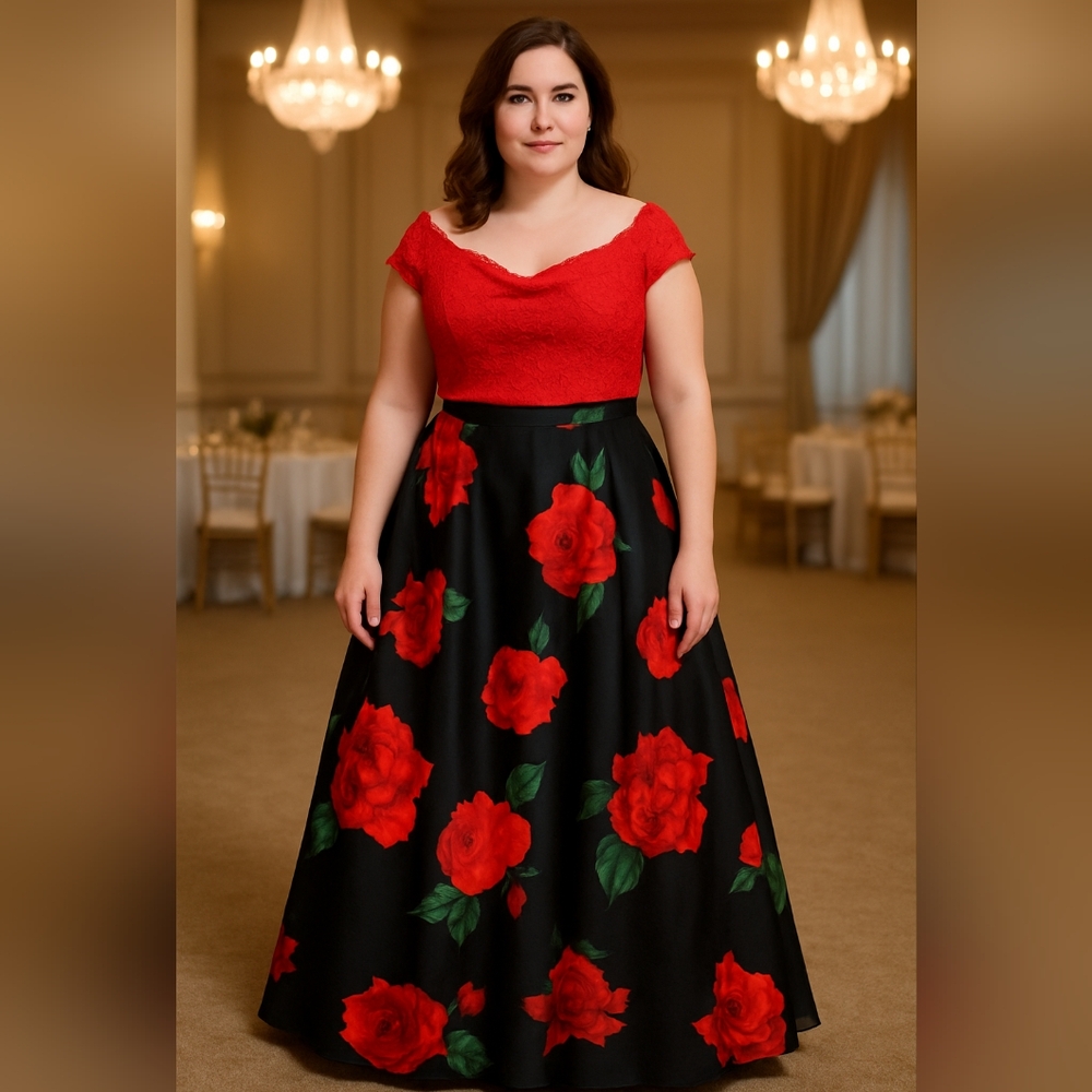B Darlin Red and Green Maxi A-line Dress